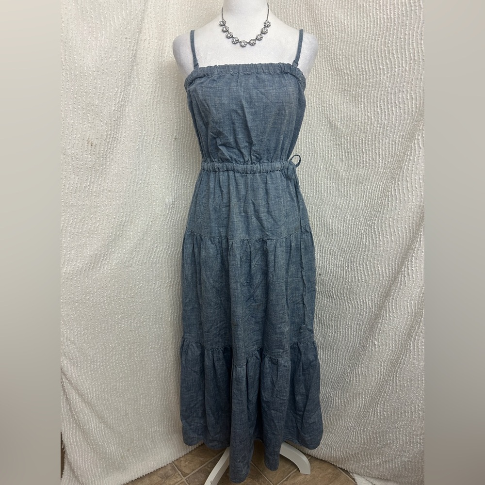 Gap Denim Tiered Maxi Dress Small Western Boho Long Strapless Option Cottagecore